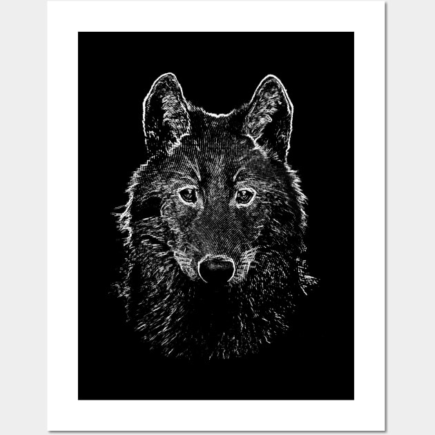 Dramabite Wild grey wolf drawing Wall Art by dramabite